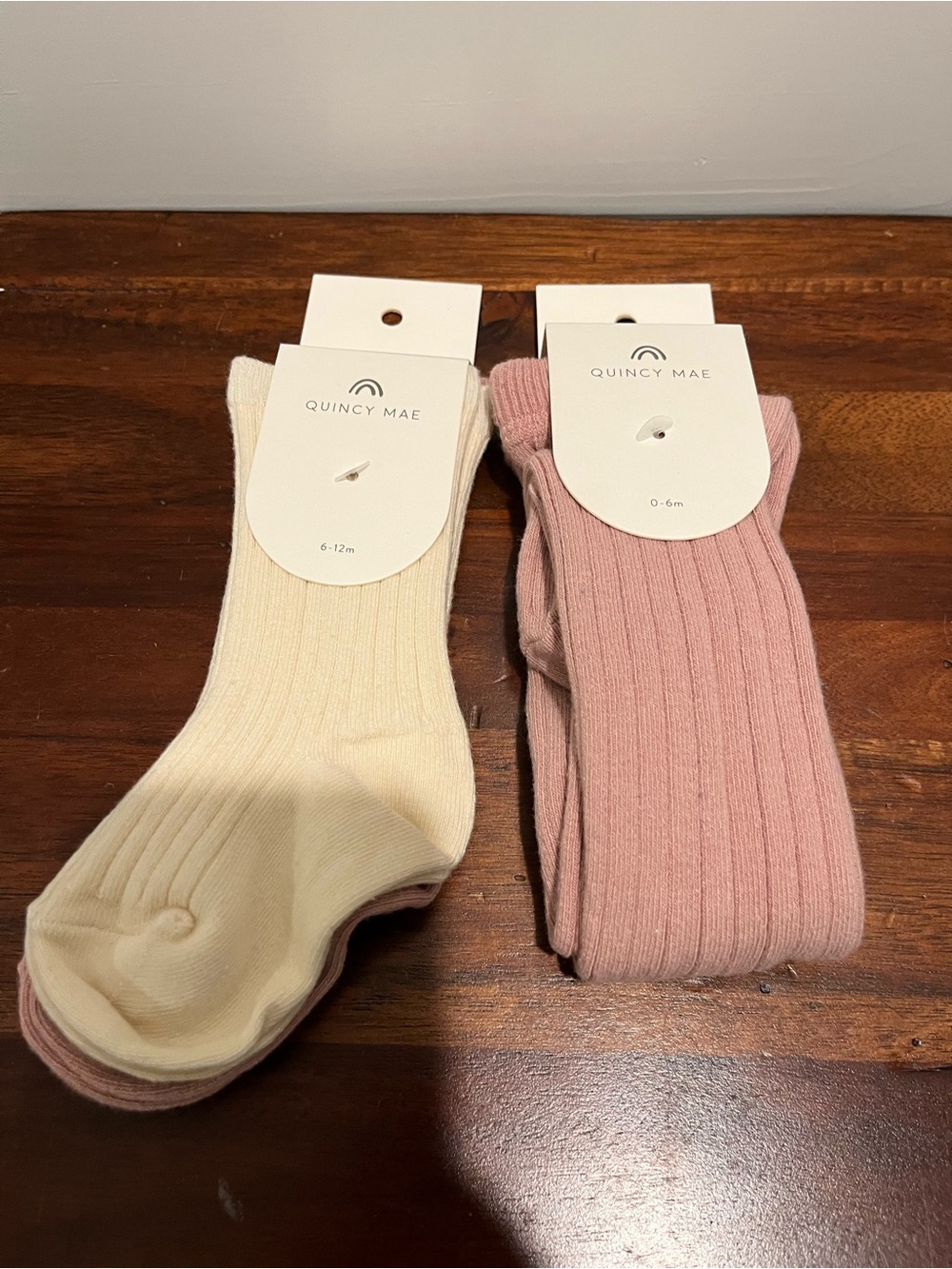 Quincy Mae 0-12M Pair Set Ribbed Tights & Socks